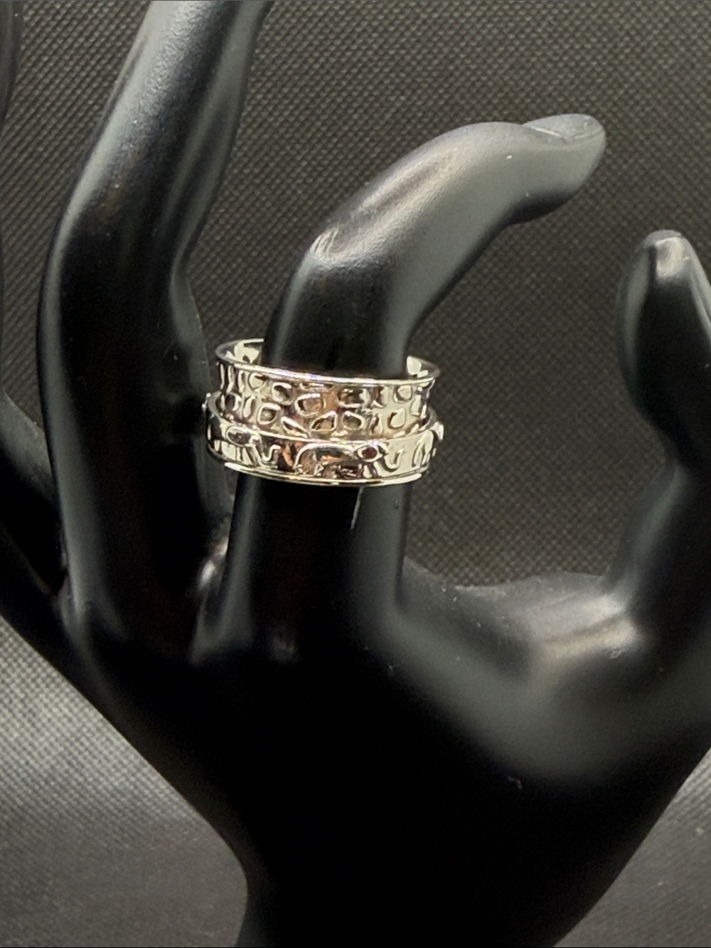 Sterling Silver Textured Elephant wide Band Spinner Ring Sz 8